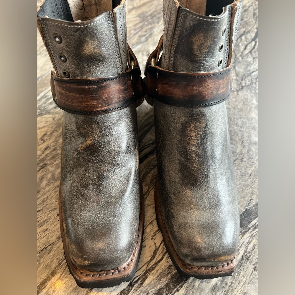 freebird Gray Distressed Leather Ankle Harness Booties - Picture 4 of 4